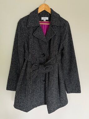 Liz Lange Maternity Peacoat Wool Blend Marled Gray Belted Tweed Coat Jacket Sz M